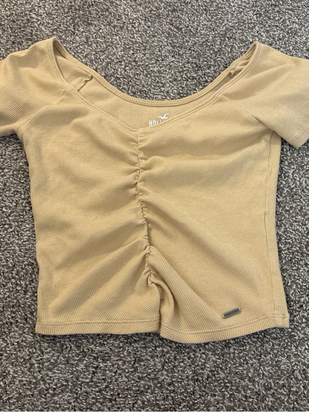 Hollister Ruched Ribbed Scoop Neck Tee - Camel/Tan